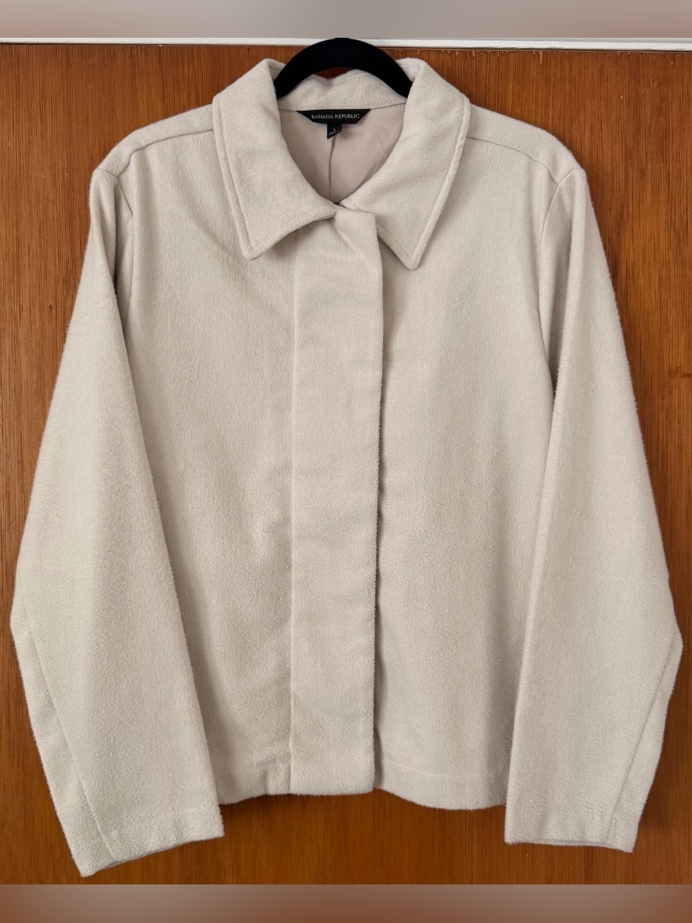 Banana Republic Light Cream Teddy Jacket with Hidden Snap Placket